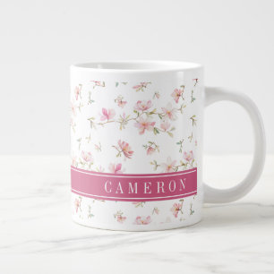 Grande Tasse Ajouter votre nom  Fleur d'aquarelle rose pâle