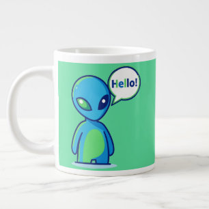 Grande Tasse Alien bleu mignon disant bonjour