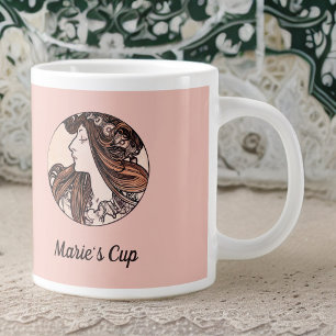 Grande Tasse Alphonse Mucha Art Nouveau Femme aux fleurs roses