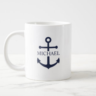 Grande Tasse Ancre Bleue Marine Personnalisée Nom