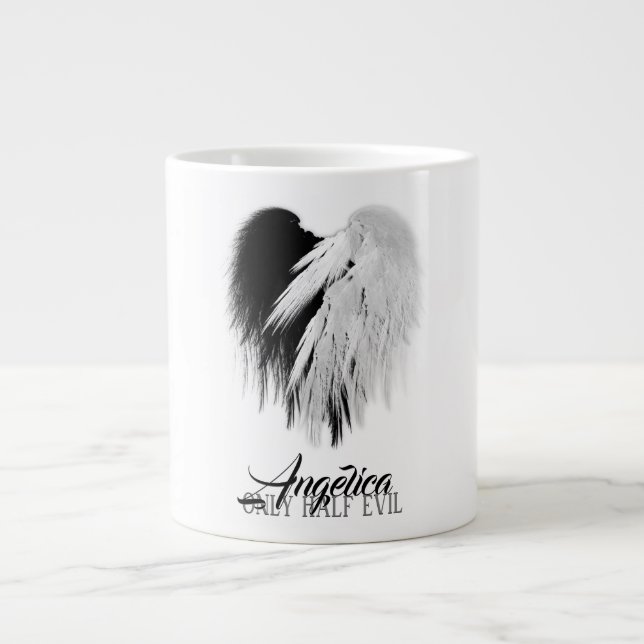 Grande Tasse ANGEL AILES COEUR Noir+Blanc Seulement mi-mal Funn (Devant)