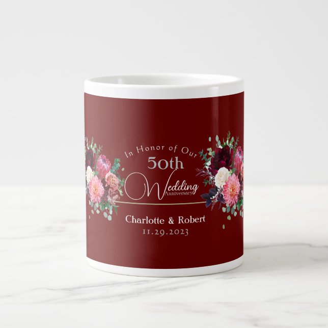 Grande Tasse Anniversaire Mariage personnalisé du 50e couple ro (Devant)