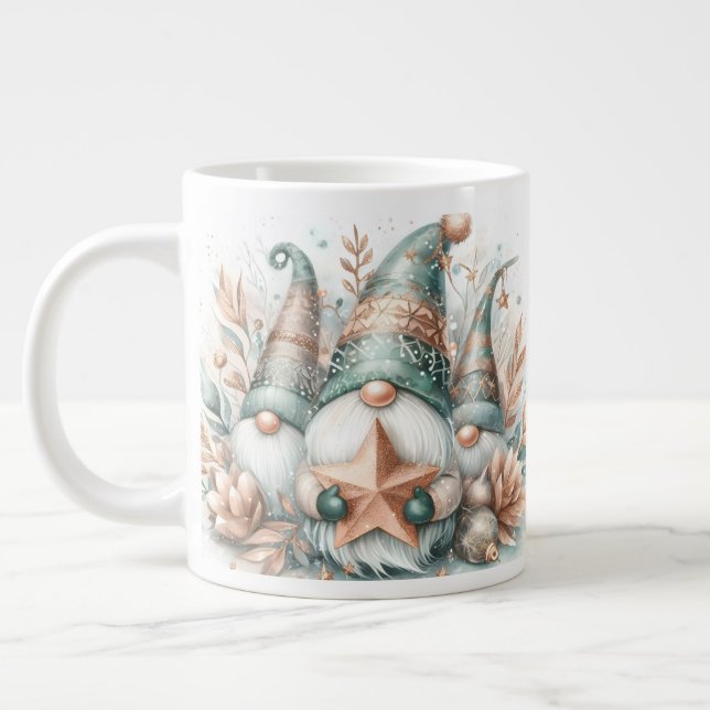 Grande Tasse Aquarelle blanche mignonne hiver Gnome Imprimer or (Gauche)