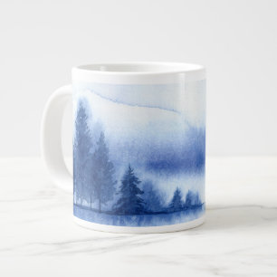 Grande Tasse Aquarelle bleue Pins Arbres