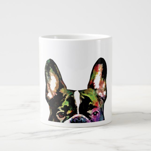 Grande Tasse Aquarelle couleur bleu-blanc de Bulldog (Devant)