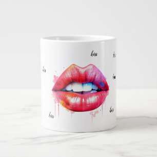 Grande Tasse aquarelle des lèvres femelles peintes en rouge