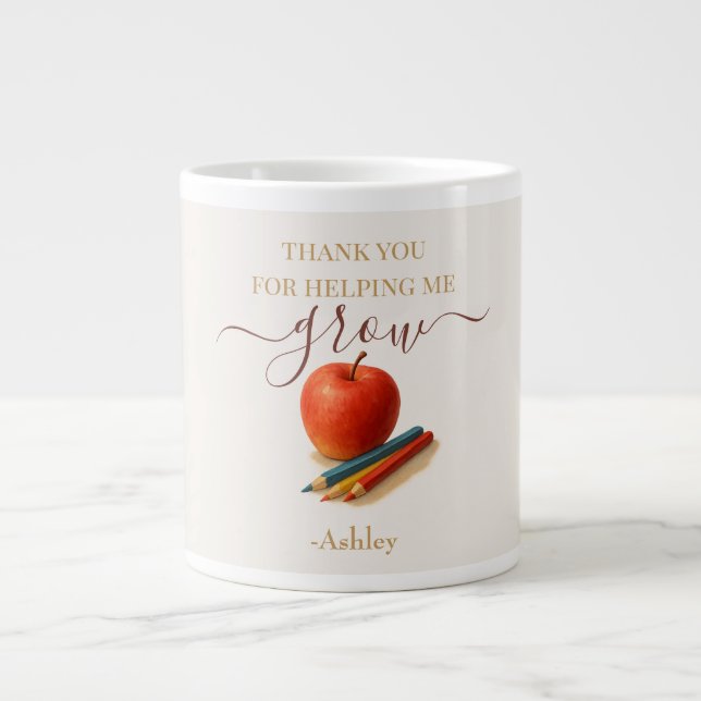 Grande Tasse Aquarelle Enseignant Apple - Cadeau Merci (Devant)