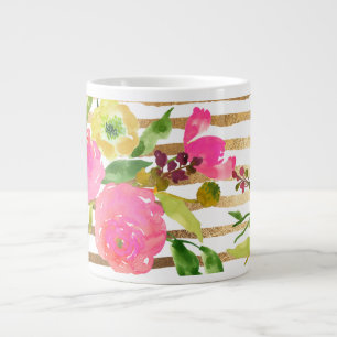 Grande Tasse Aquarelle/fleurs/ranunculus/or PixDezines