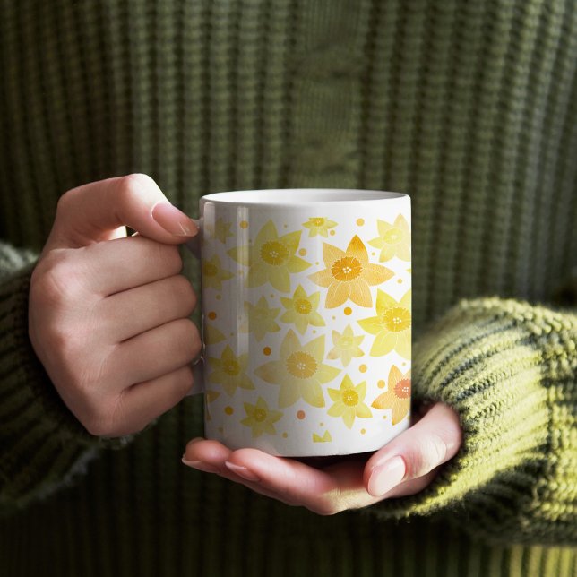 Grande Tasse Aquarelle jaune doux Daffodil & Motif de points (Yellow Daffodil Mug)