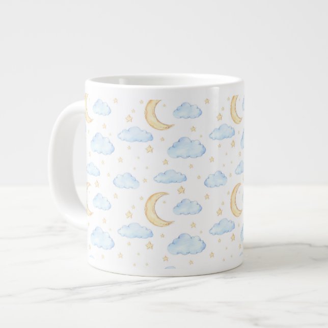 Grande Tasse Aquarelle Lune étoiles et nuages Motif (Devant gauche)