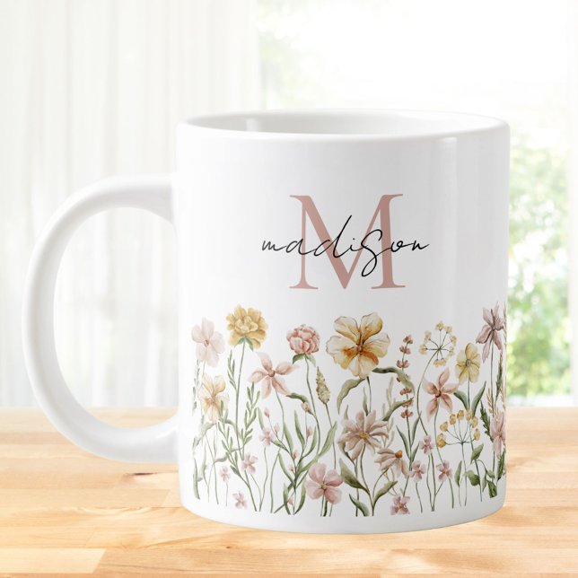 Grande Tasse Aquarelle monogramme Fleur sauvage Floral de prair (In situ)