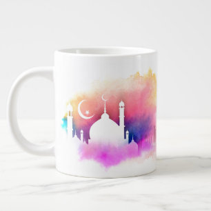 Grande Tasse Aquarelle Mosquée Ramadan Oranges et pourpres