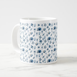 Grande Tasse Aquarelle Motif sous-marin bleu
