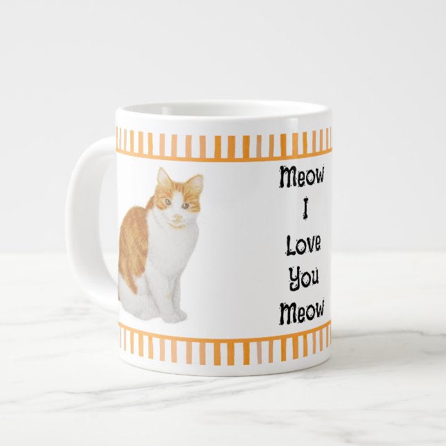 Grande Tasse Aquarelle personnalisée Chat orange avec bandes (Devant gauche)