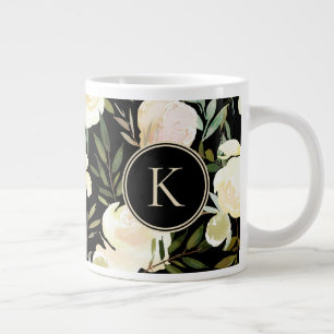 Grande Tasse Aquarelle romantique florale blanche et verte