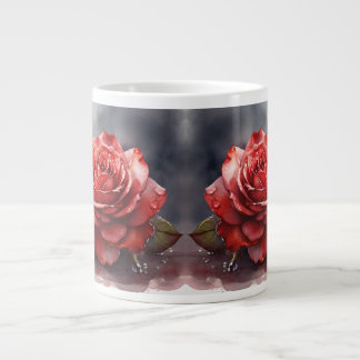 Grande Tasse aquarelle Une rose rouge avec des gouttes sur ses 