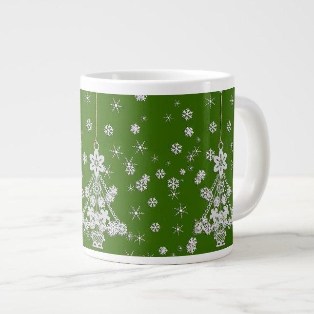 Grande Tasse Arbre de Noël blanc orné et flocons de neige (Devant droit)