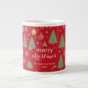 Grande Tasse Arbre de Noël et rennes aquarelles -