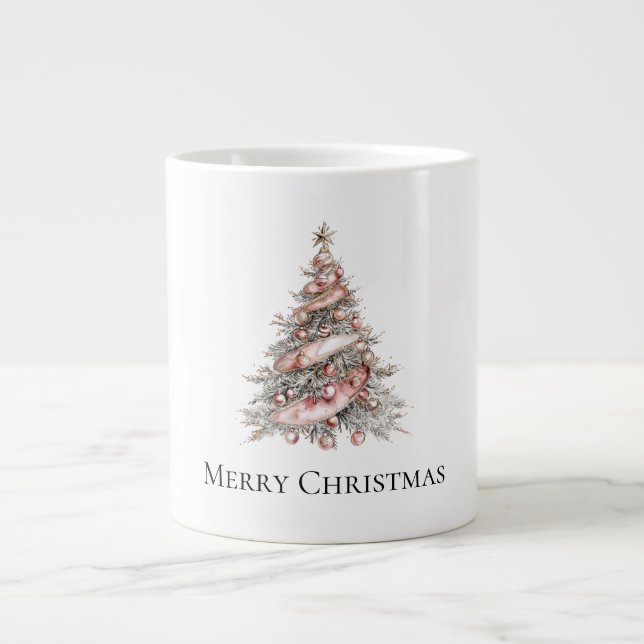 Grande Tasse Arbre de Noël rose or rose (Devant)