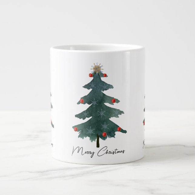 Grande Tasse Arbre de Noël vert Ornements Joyeux Noël (Devant)