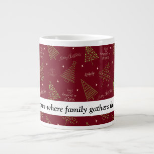 Grande Tasse Arbres de Noël tendance en vert sur rouge avec cit