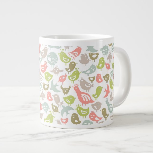 Grande Tasse arrière - plan avec l'ornement coloré d'oiseaux (Devant droit)
