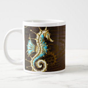 Grande Tasse Arrière - plan en bois avec cheval de mer mécaniqu