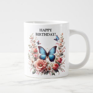 Grande Tasse Art floral papillon bleu personnalisable-96279