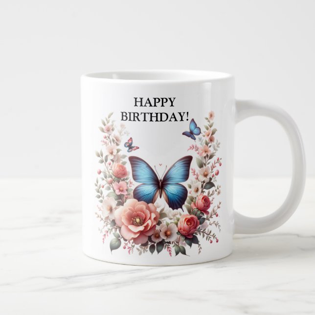 Grande Tasse Art floral papillon bleu personnalisable-96279 (Droite)