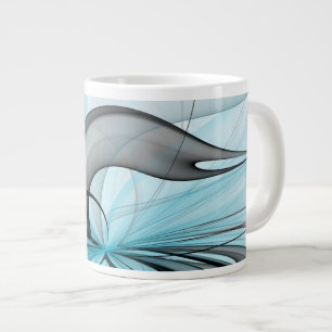 Grande Tasse Art fractal moderne gris anthracite abstrait bleu