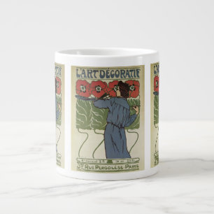 Grande Tasse Art Nouveau vintage, Artiste Peignant des Pavots