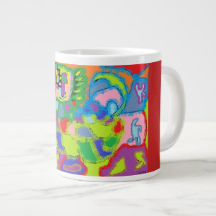 Grande Tasse Art original multicolore Abstrait brillant signé