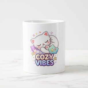 Grande Tasse Autocollant de chat Cozy Vibe Joli chat endormi