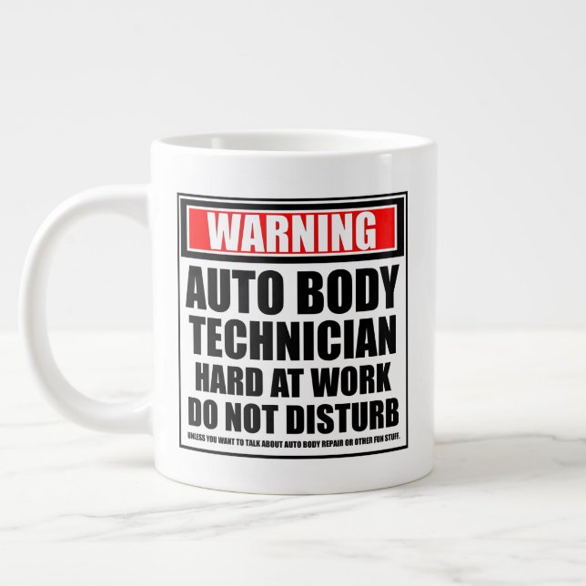 Grande Tasse Avertissement Auto Body Technicien Dur Au Travail (Gauche)