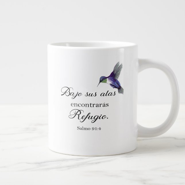 Grande Tasse Bajo sus alas Salmo 91 verset de la Bible espagnol (Droite)