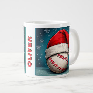 Grande Tasse Balle de Baseball Chapeau de Santa Rouge Nom Noël