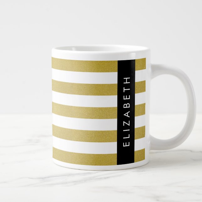 Grande Tasse Bandes d'or, Motif rayé, Lignes, Votre Nom (Droite)