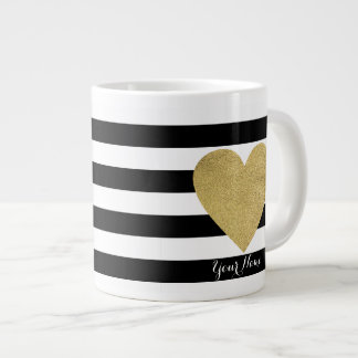 Grande Tasse Bandes noires et blanches avec coeur à huile d'or