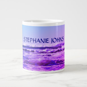 Grande Tasse Beach Ocean Wave Nom Monogramme Water Pink Ombre