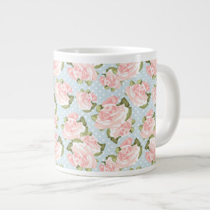 Grande Tasse Beau motif rose aux pois bleus