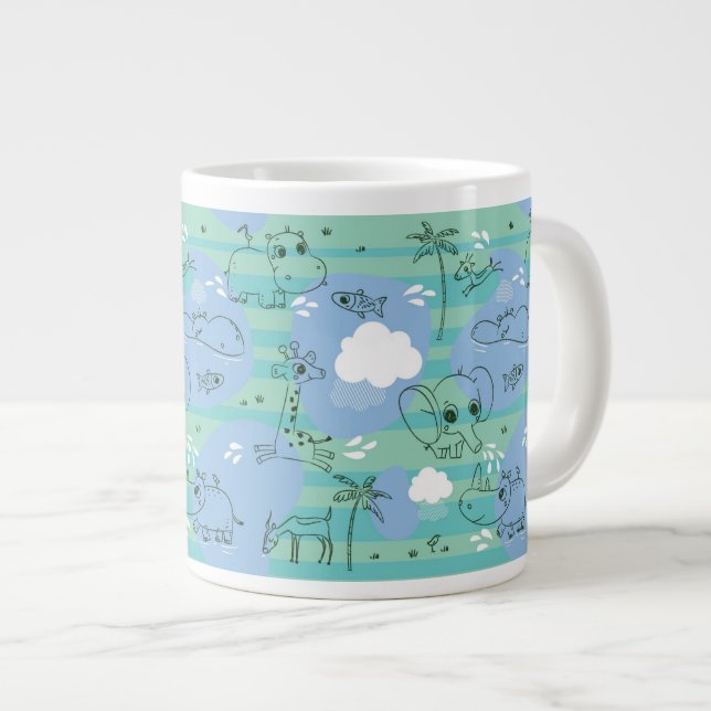 Grande Tasse Beaux animaux jouant avec de l'eau 3 (Devant droit)
