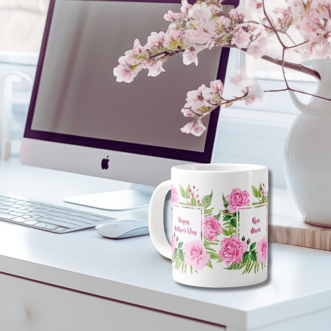 Grande Tasse Belle Aquarelle rose Rose Fête des Mères (Créateur téléchargé)