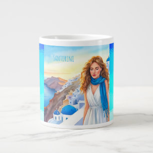 Grande Tasse Belle dame dans un Scraft bleu Profitant de Santor