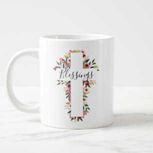 Grande Tasse Bénédiction Floral Aquarelle Croix religieuse