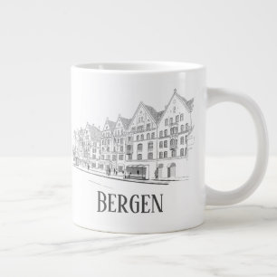 Grande Tasse Bergen Norvège Streetscape Belle ligne de dessin