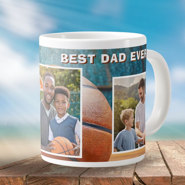 Grande Tasse Best Papa Basketball Ball 3 Photo Collage père (Créateur téléchargé)