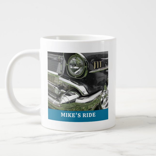 Grande Tasse Black 1957 Chevy Car, Nom/Message, Votre Photo/Art (Gauche)