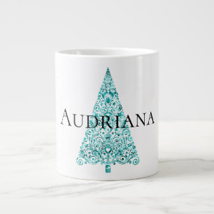 Grande Tasse Blanc Aqua Bleu sapin de Noël