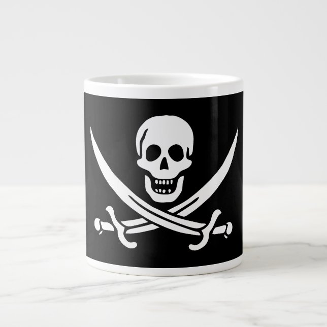 Grande Tasse Blanc, Drapeau Pirate Calico Jack, Crâne & Cutlass (Devant)