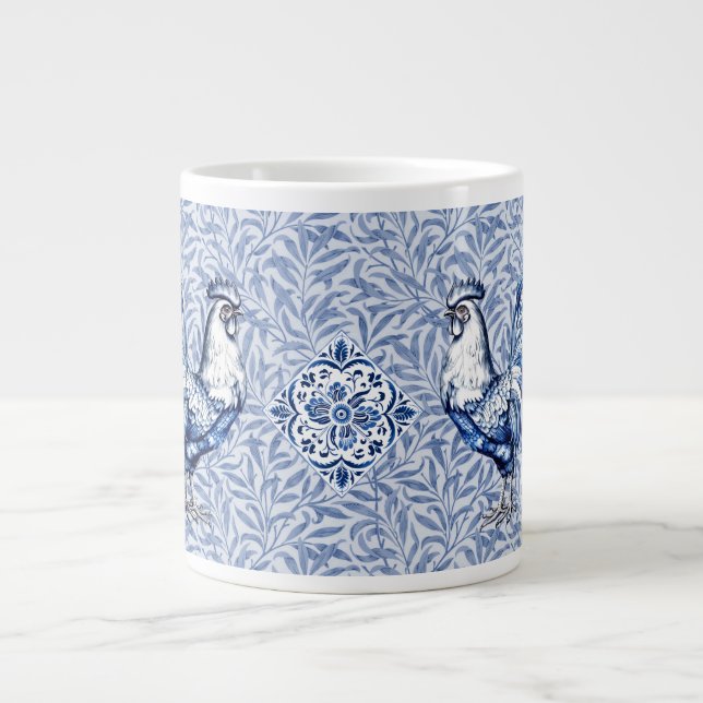 Grande Tasse Bleu Delft Et Poulet Blanc Rooster (Devant)